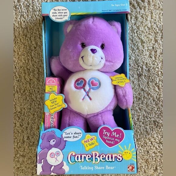Nwt Vtg 2003 Care Bears Stuffed Purple Toy Bear + Cartoon Video Plush Animal - Picture 4 of 6